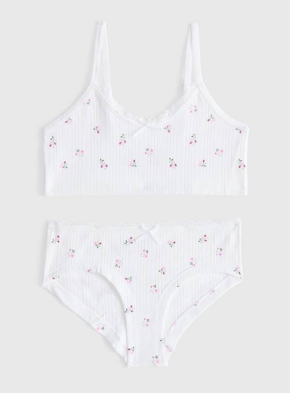 White Seamfree Pointelle Floral 2-Piece Set 4-6 years